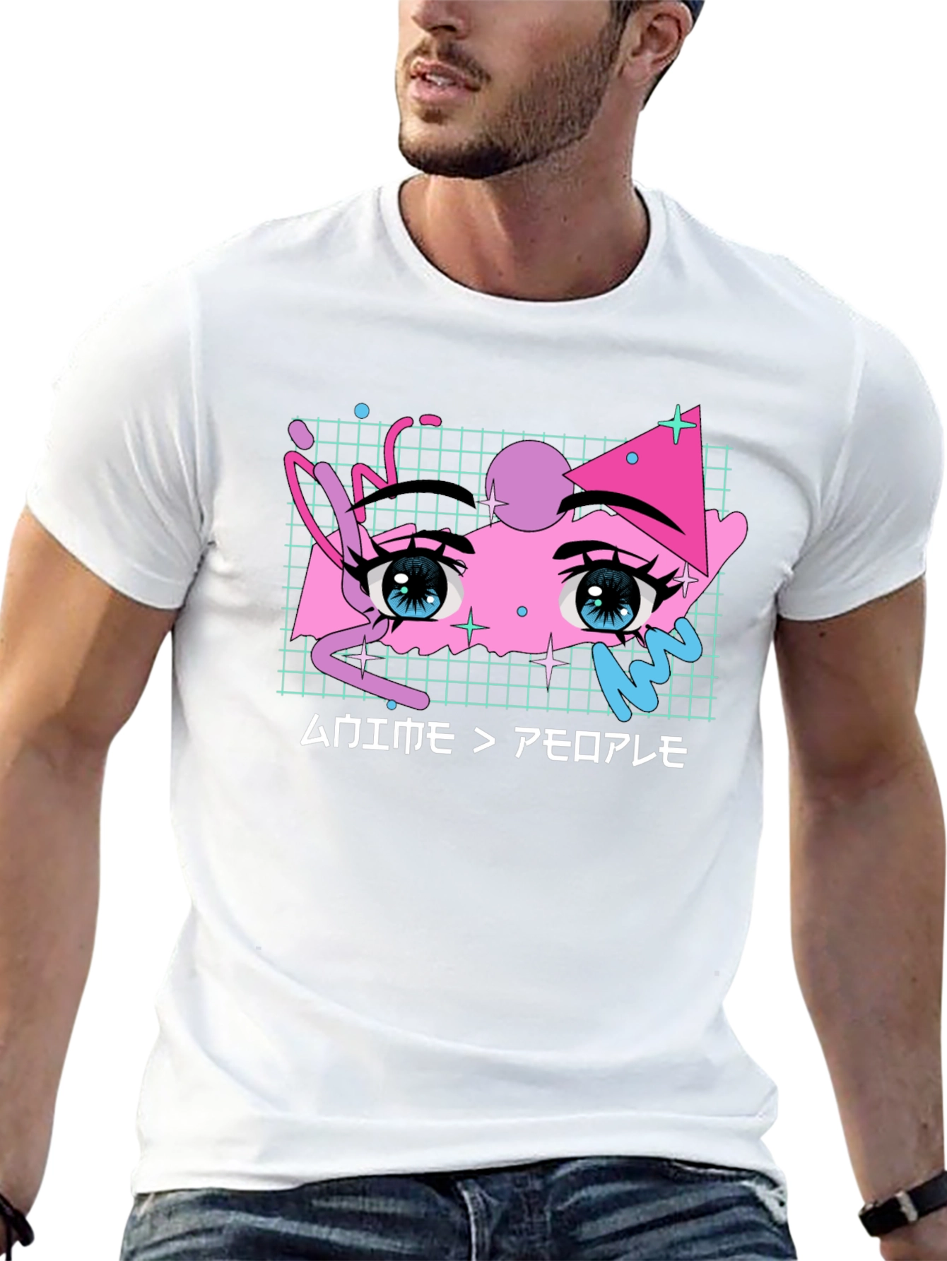 Anime Eyes Graphic Tee - Black Cotton T-Shirt