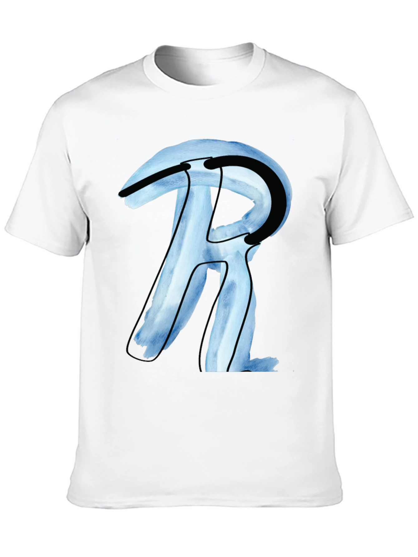 Abstract R Letter Graphic Black T-Shirt