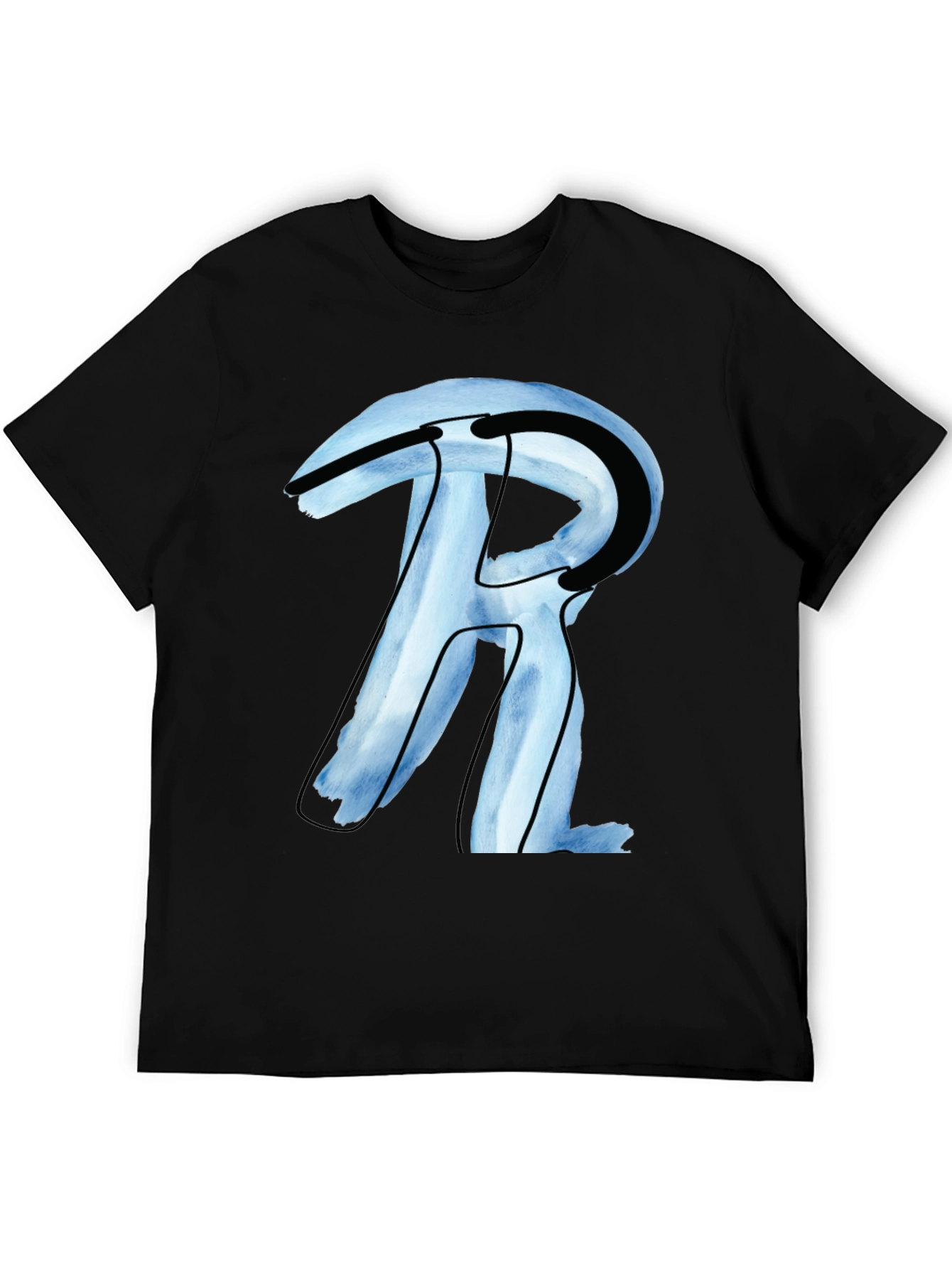 Abstract R Letter Graphic Black T-Shirt