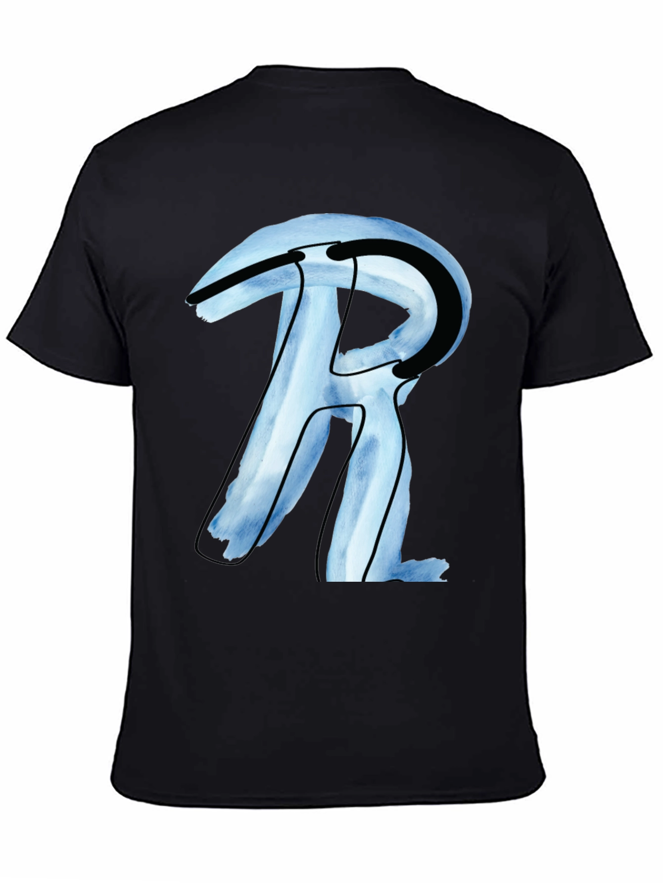 Abstract R Letter Graphic Black T-Shirt