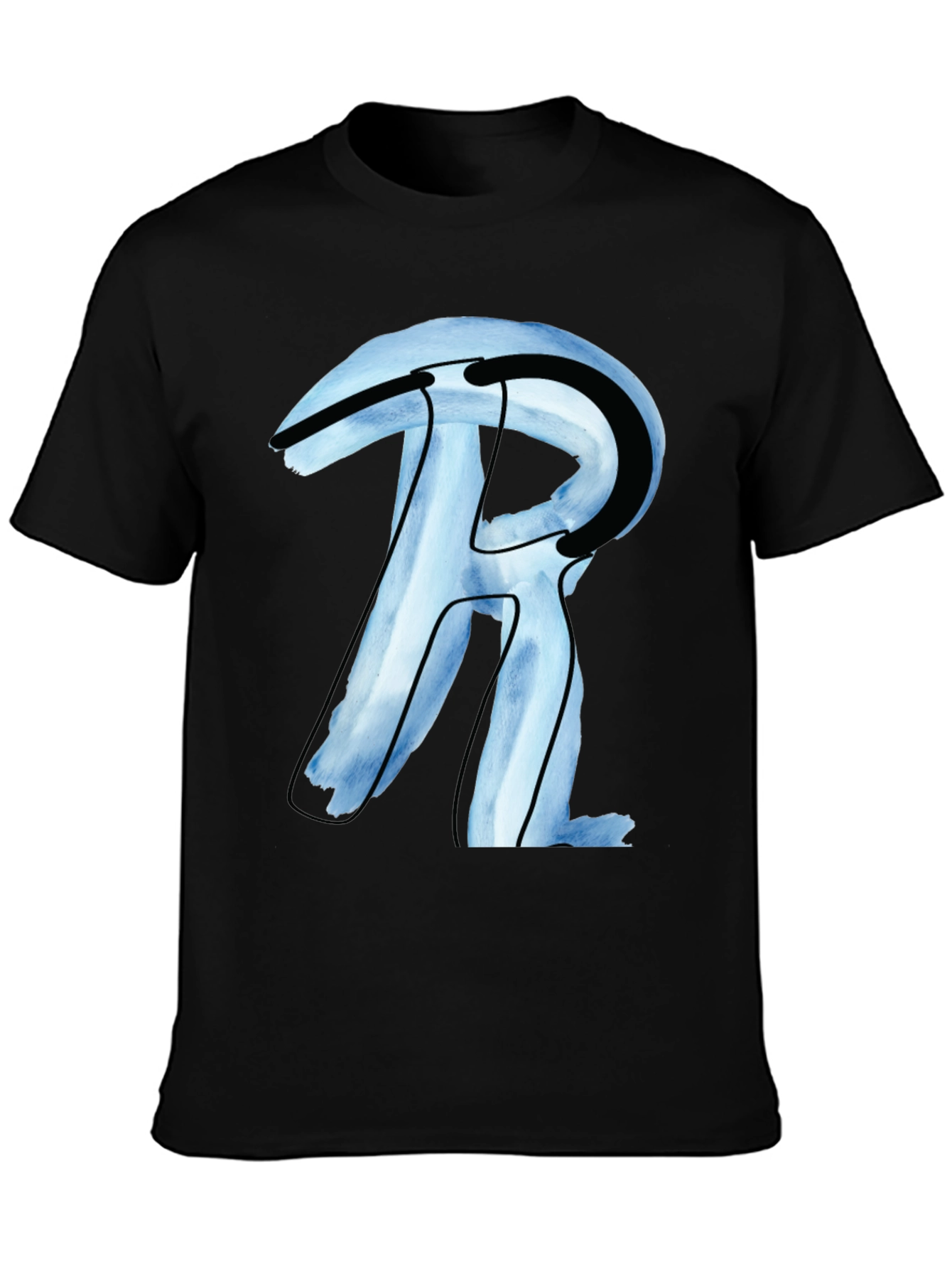 Abstract R Letter Graphic Black T-Shirt