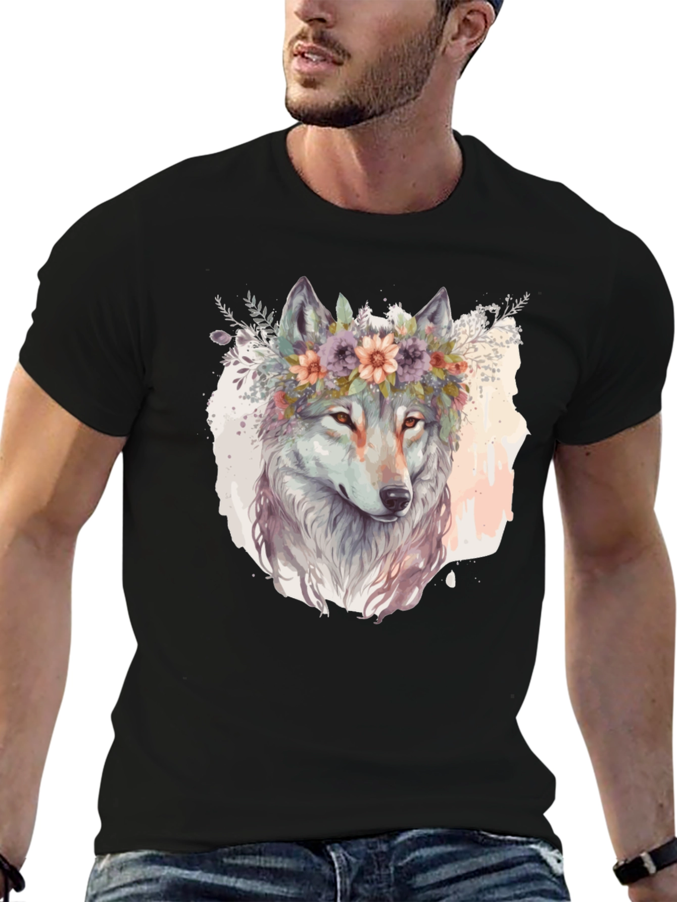 Wolf in Bloom Graphic Tee - Soft Cotton Blend