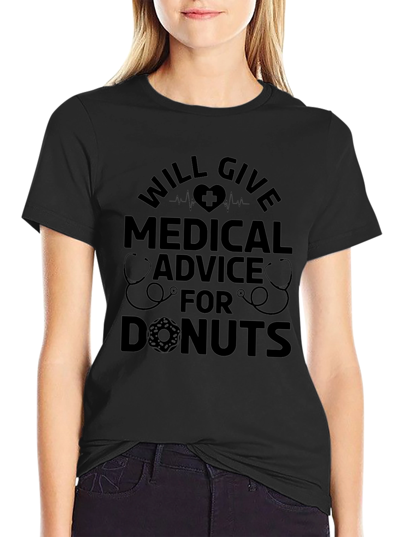 Will Give Medical Advice for Donuts Black T-Shirt