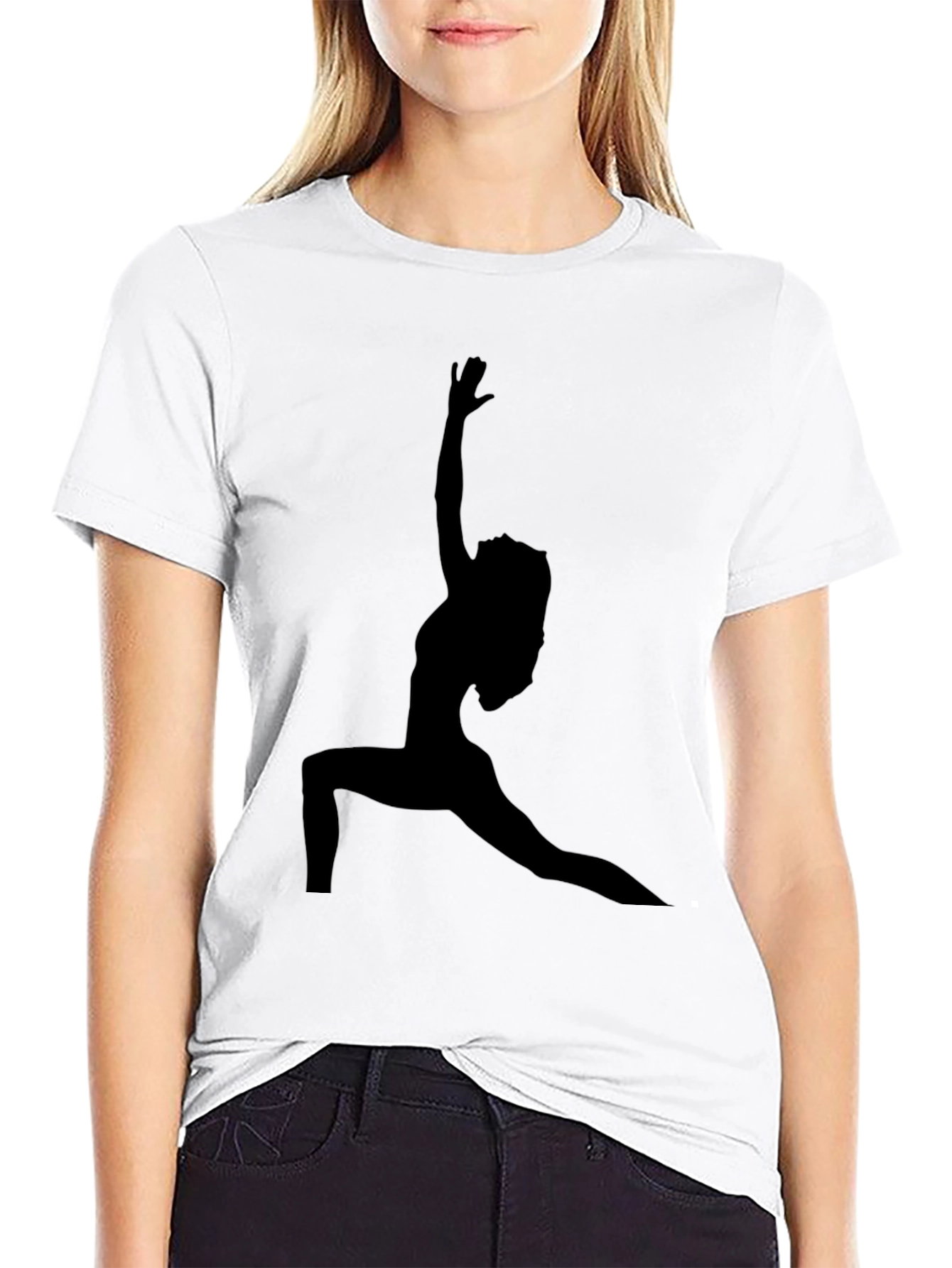 Yoga Pose Silhouette Tee - Black Cotton Graphic T-Shirt