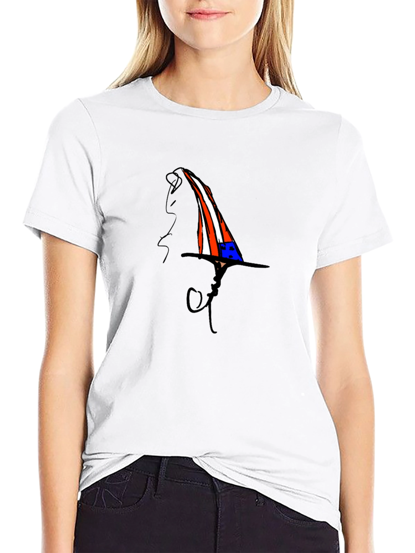 Whimsical Patriotic Hat Graphic Black T-Shirt