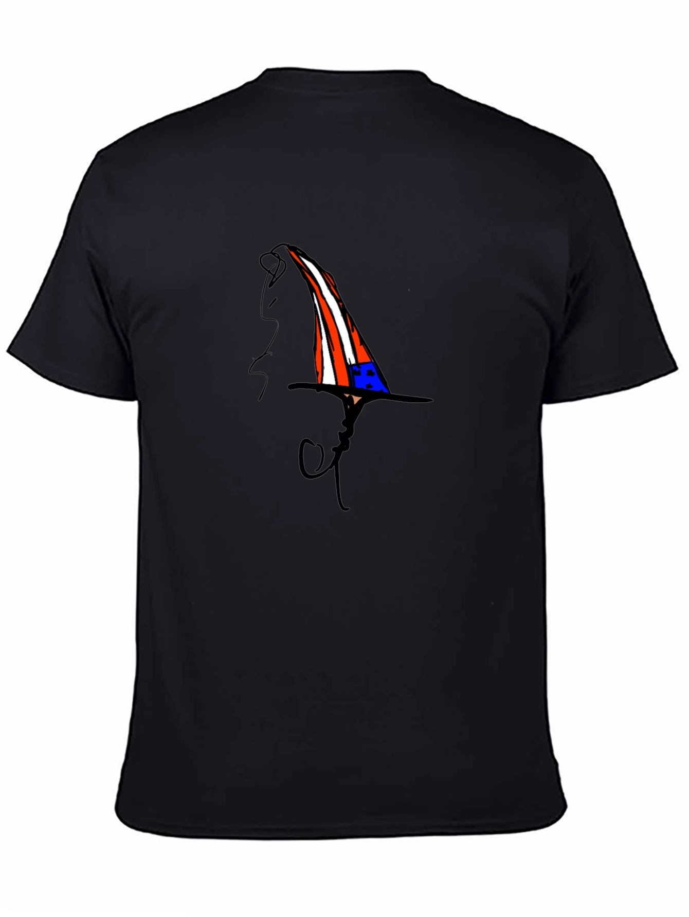Whimsical Patriotic Hat Graphic Black T-Shirt