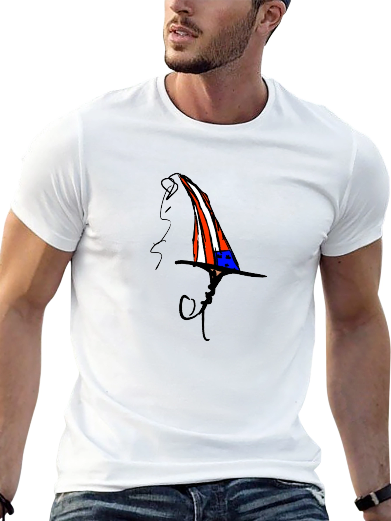 Whimsical Patriotic Hat Graphic Black T-Shirt