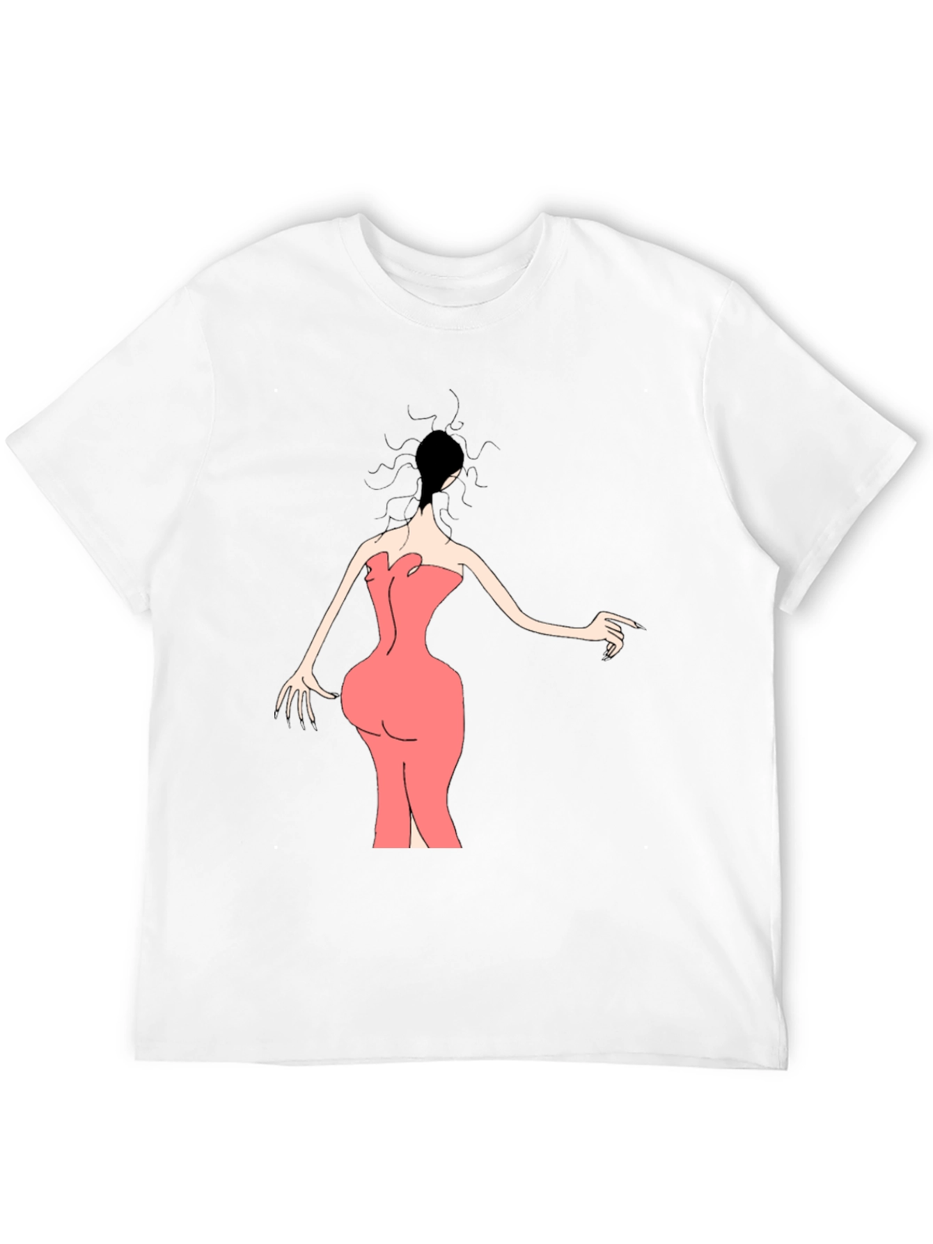 Woman in Pink Dress Graphic Tee - Black