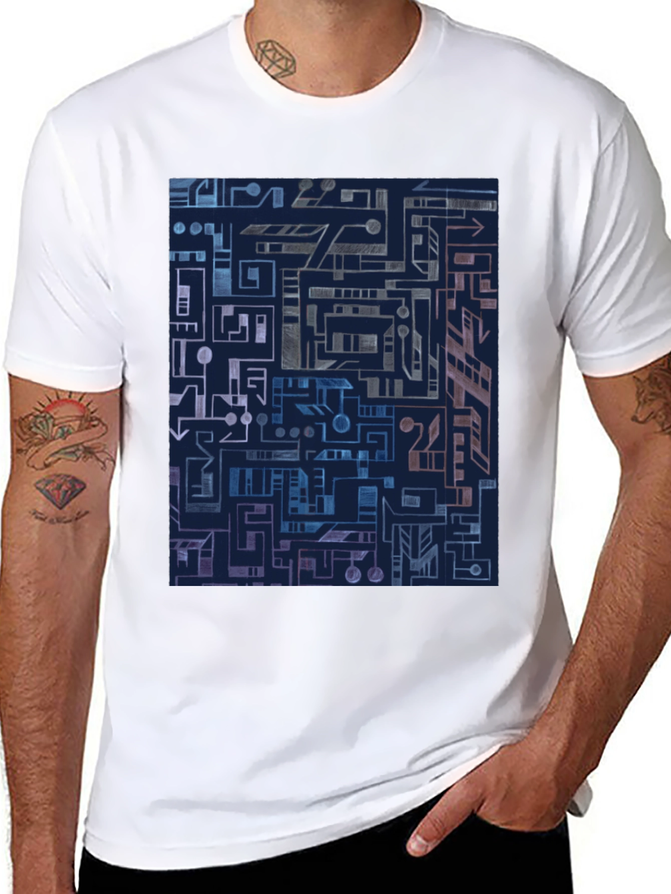 Abstract Geometric Circuit Board Graphic Tee