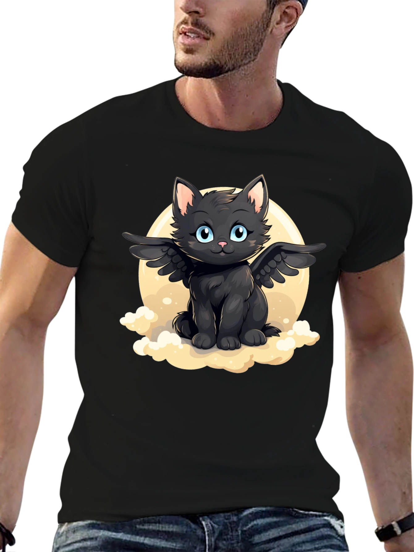 Whimsical Winged Black Cat T-Shirt