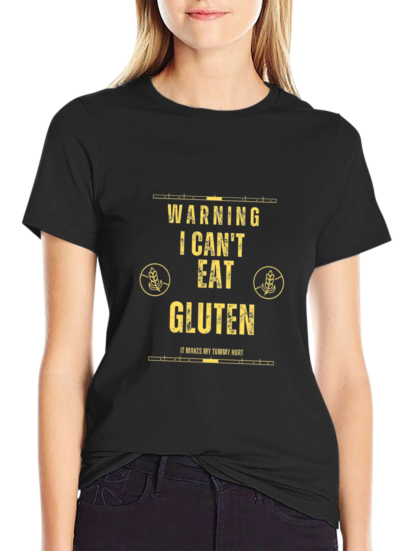 Warning: I Cant Eat Gluten Black T-Shirt