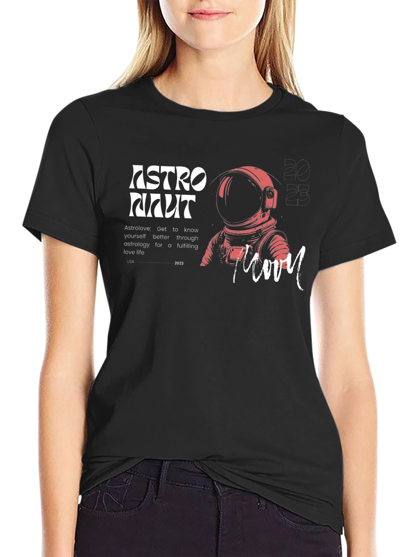 Astronaut Moon Graphic Tee - Black