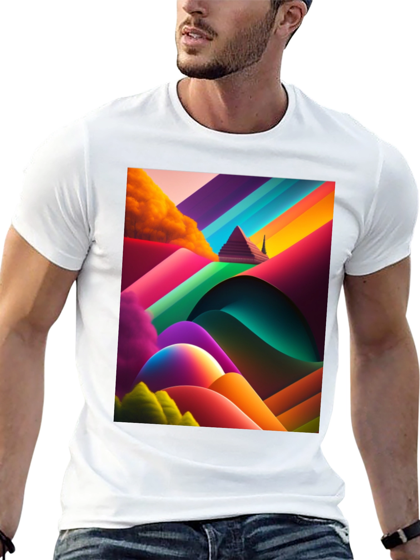 Abstract Pyramid Rainbow Graphic Tee
