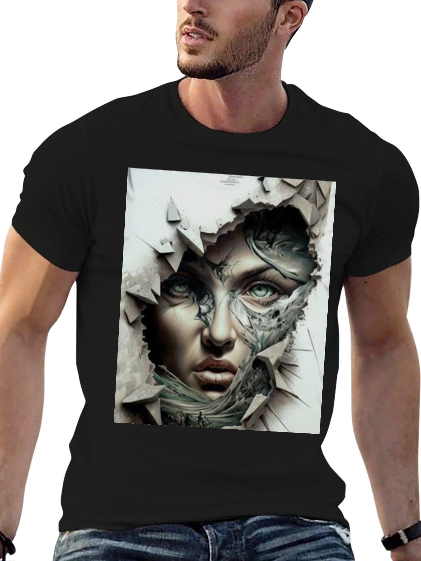 Artistic Woman Graphic Black T-Shirt