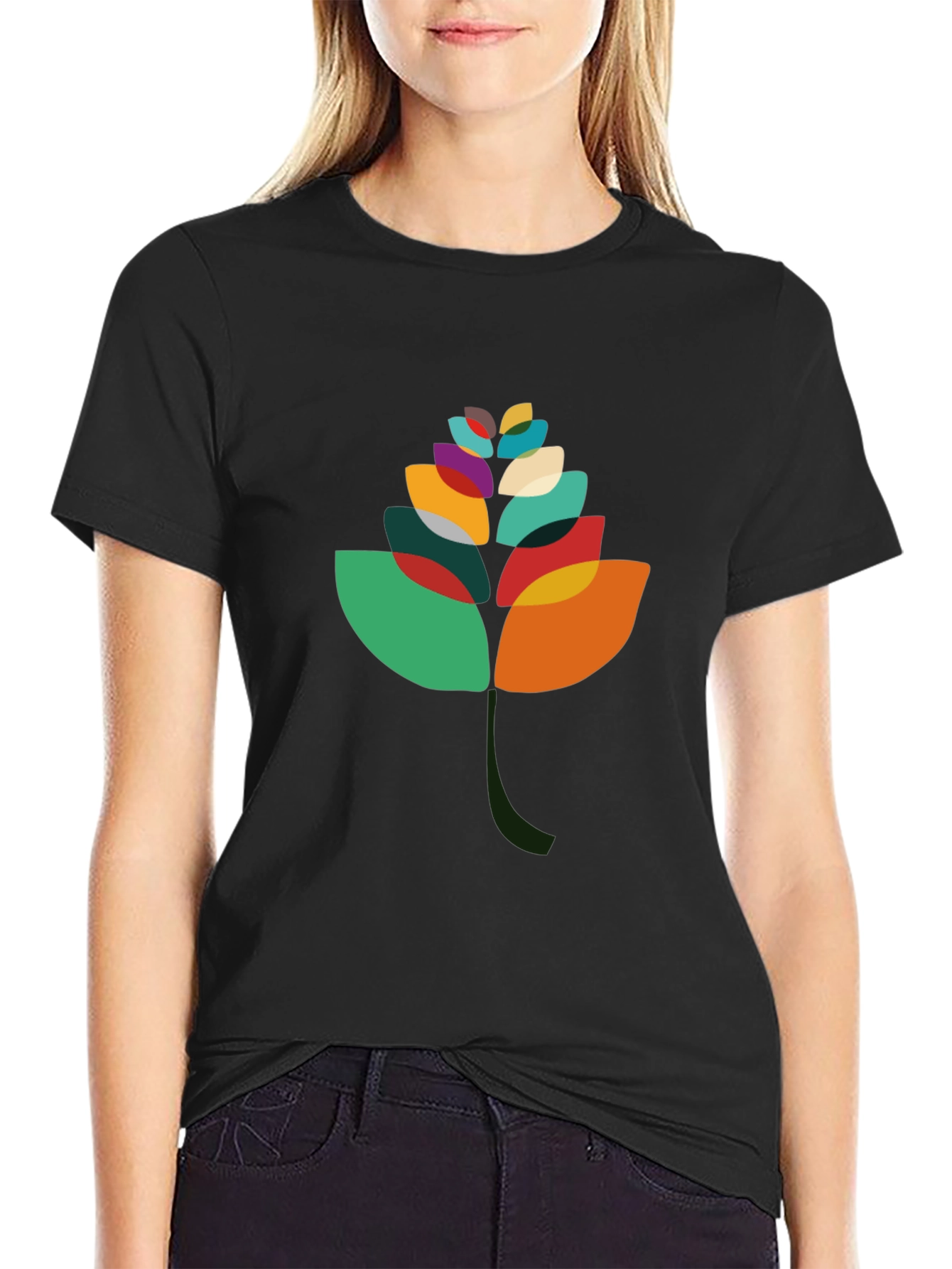 Abstract Leaf Graphic Black T-Shirt
