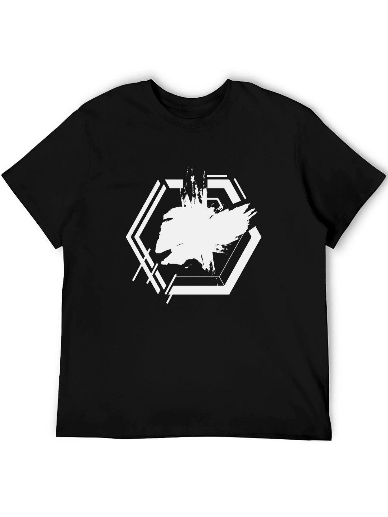 Abstract Hexagon Graphic Black T-Shirt
