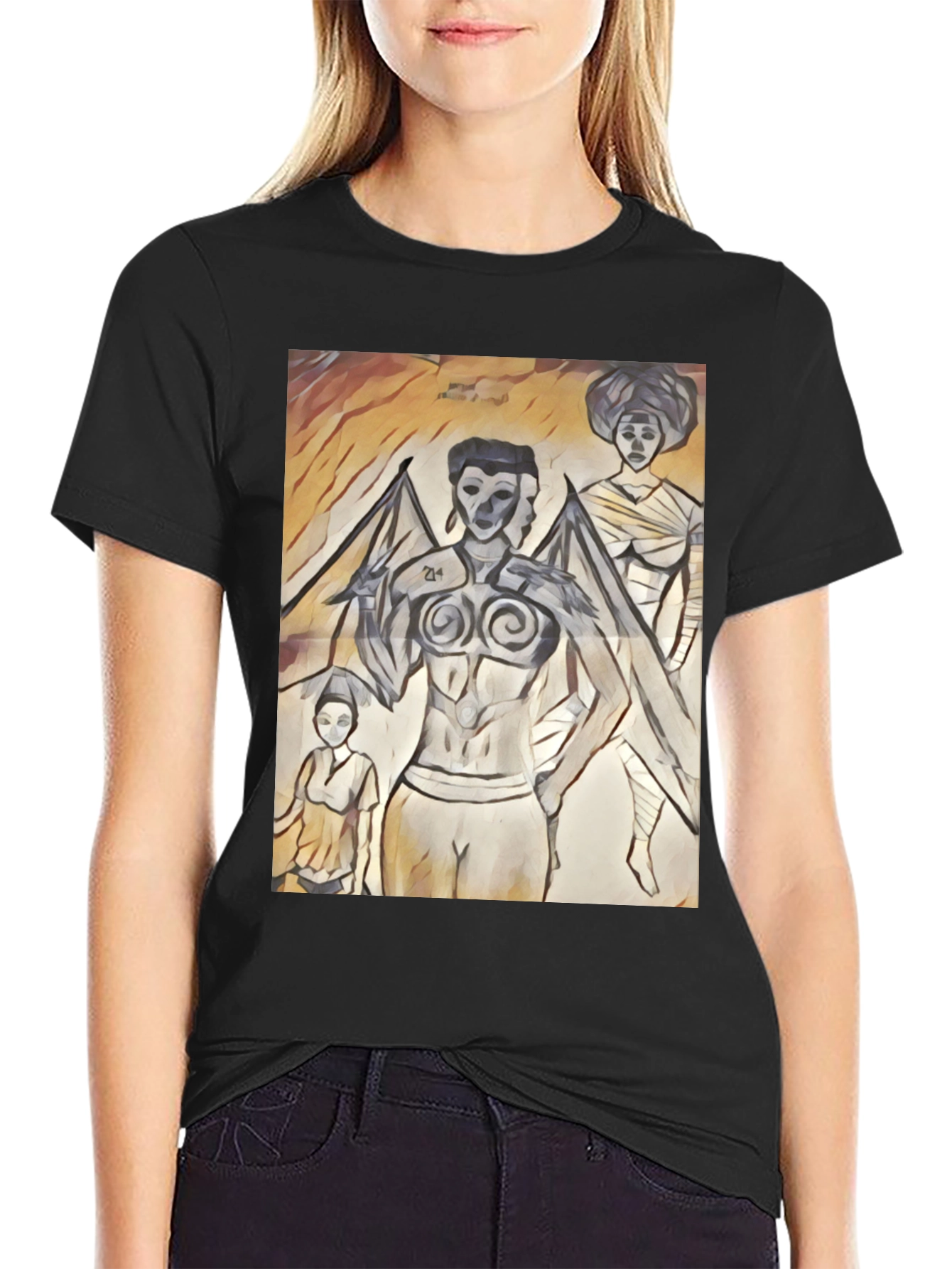 Artistic Graphic Print Black T-Shirt