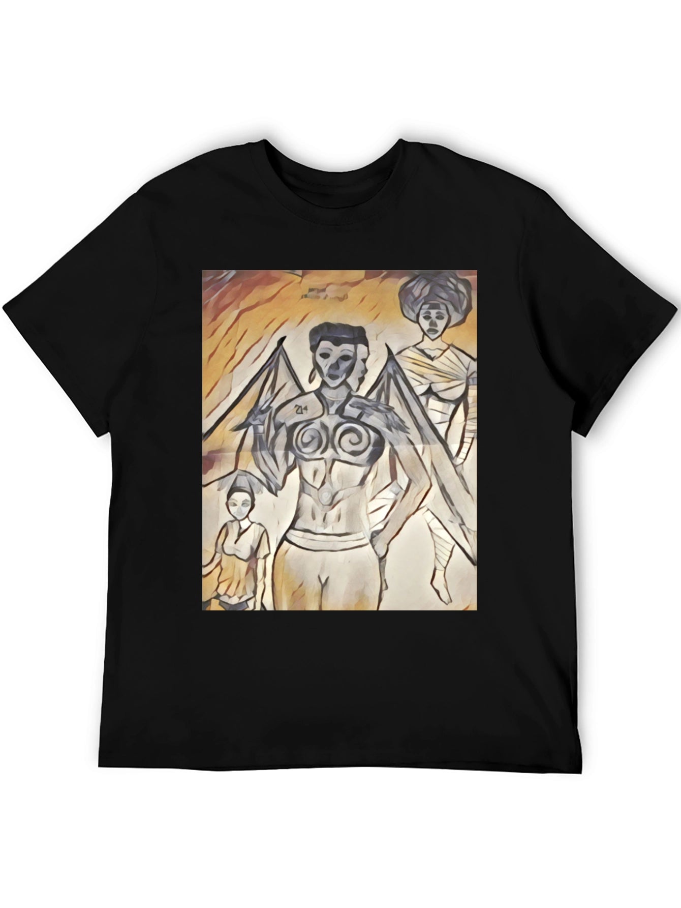 Artistic Graphic Print Black T-Shirt