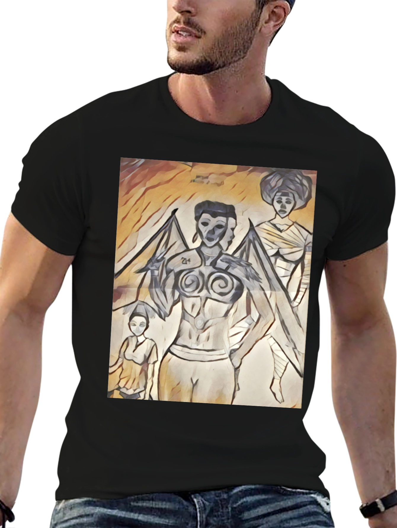 Artistic Graphic Print Black T-Shirt