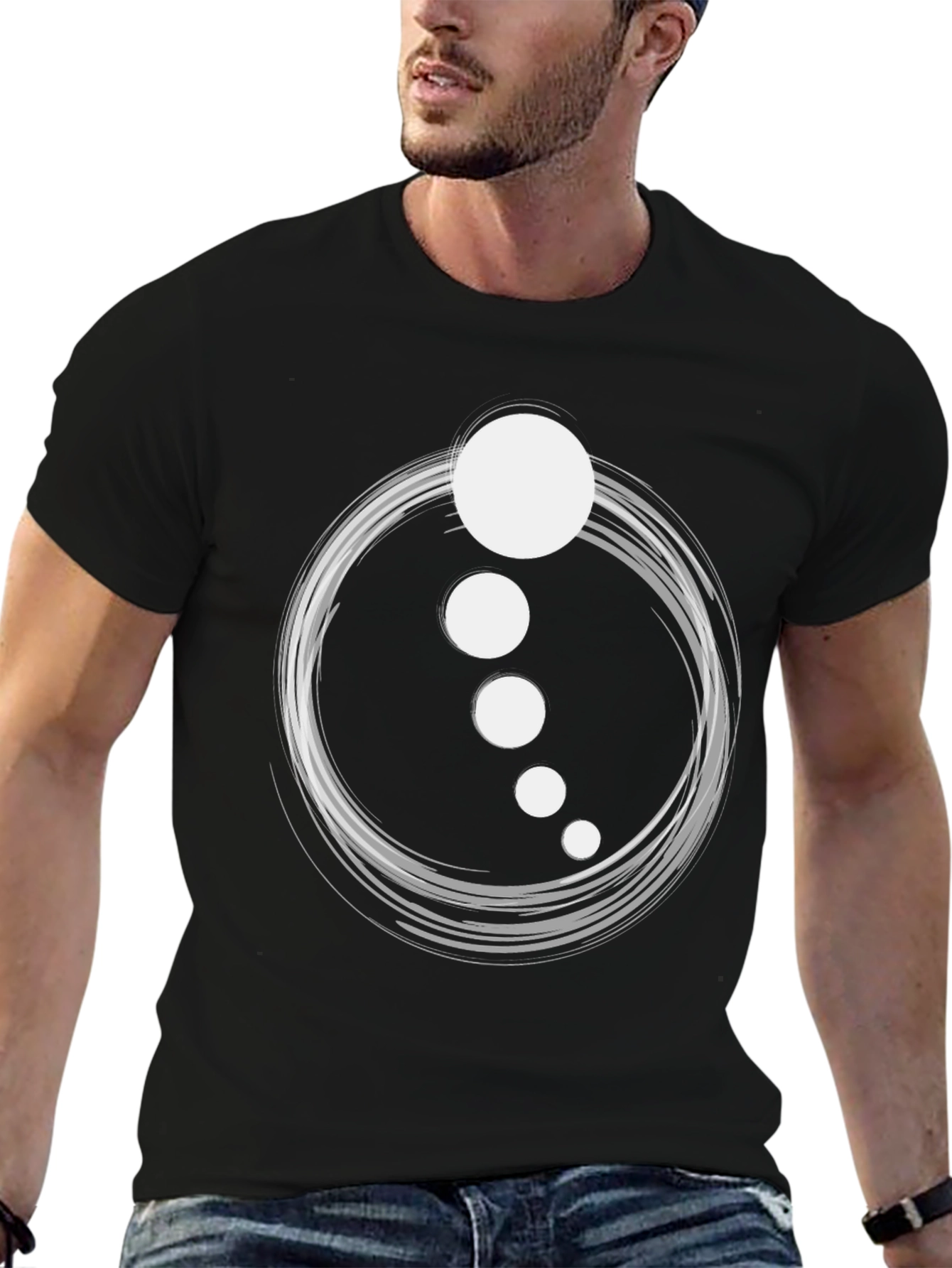 Abstract Circle Dot Graphic Tee - Casual Black T-Shirt