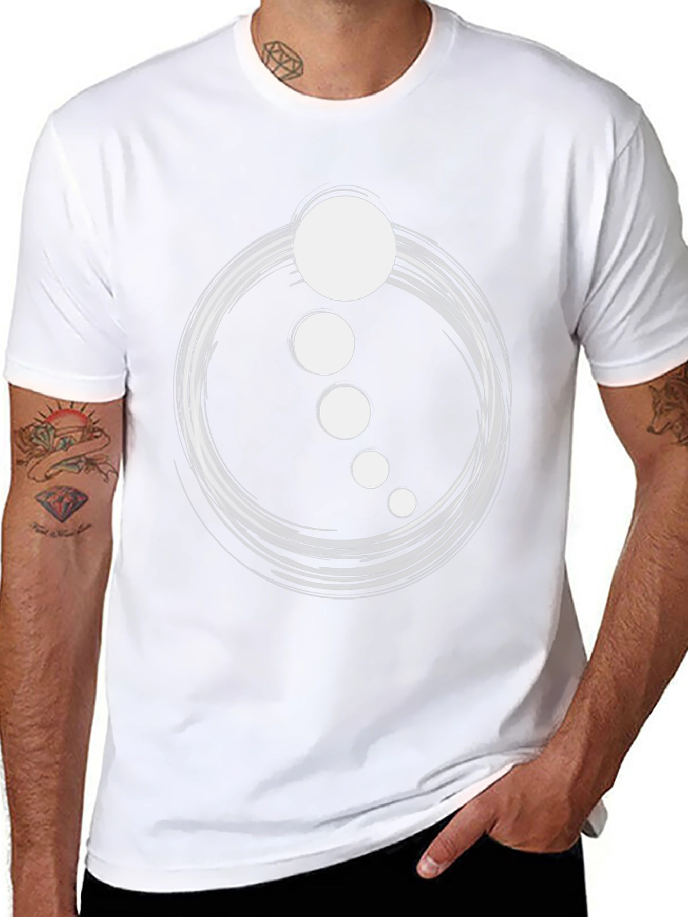 Abstract Circle Dot Graphic Tee - Casual Black T-Shirt