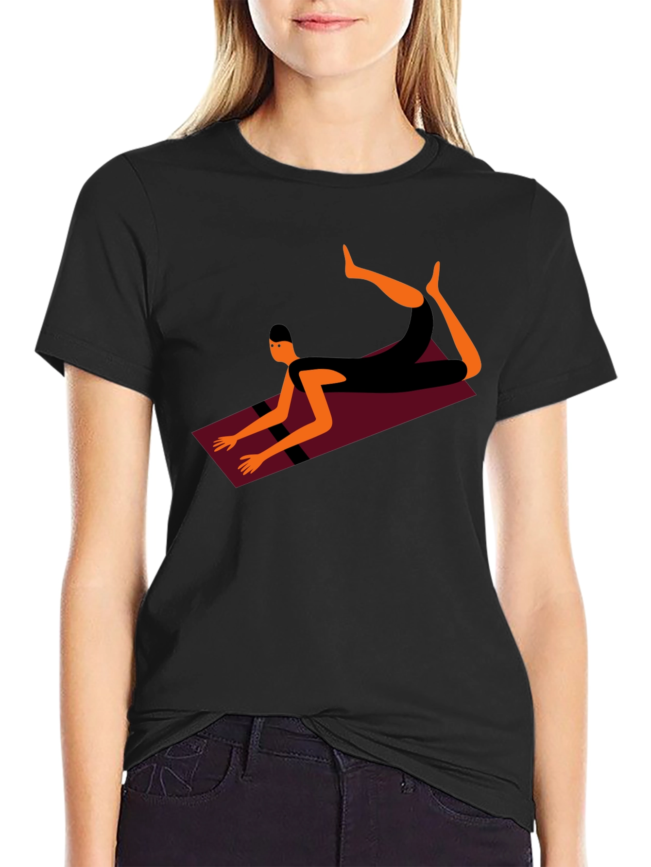 Yoga Pose Graphic Tee - Black Cotton Blend Shirt