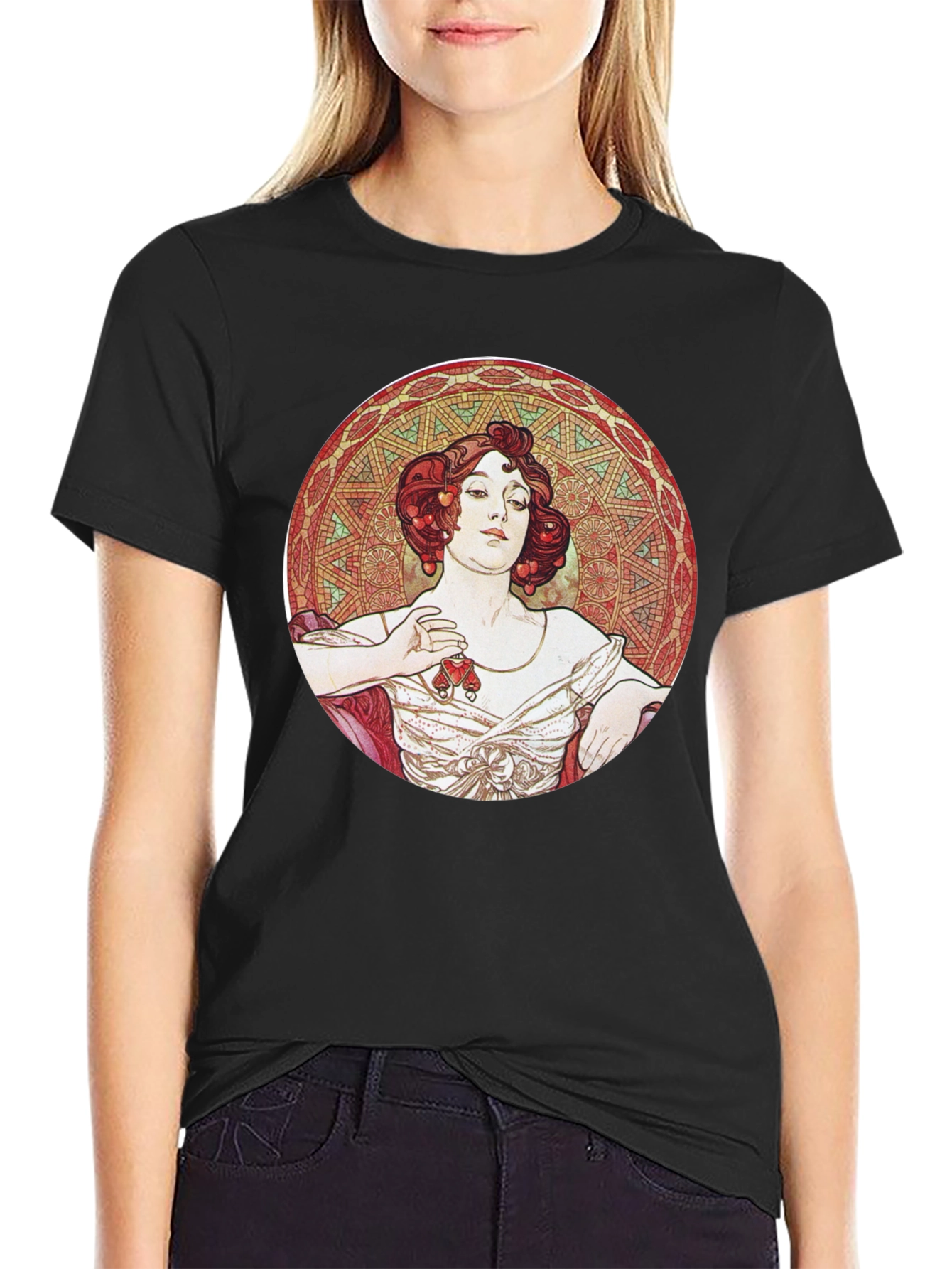 Art Nouveau Lady Graphic Tee - Black