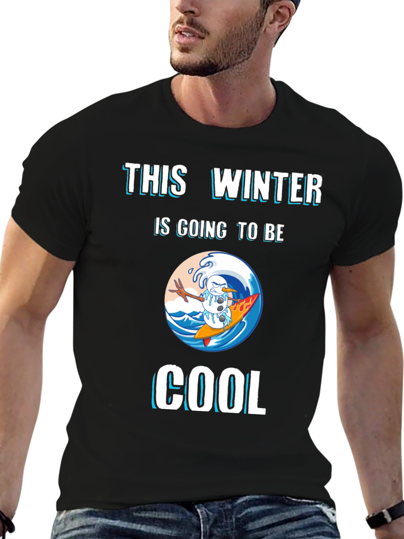 Winter Surfing Snowman Graphic Tee