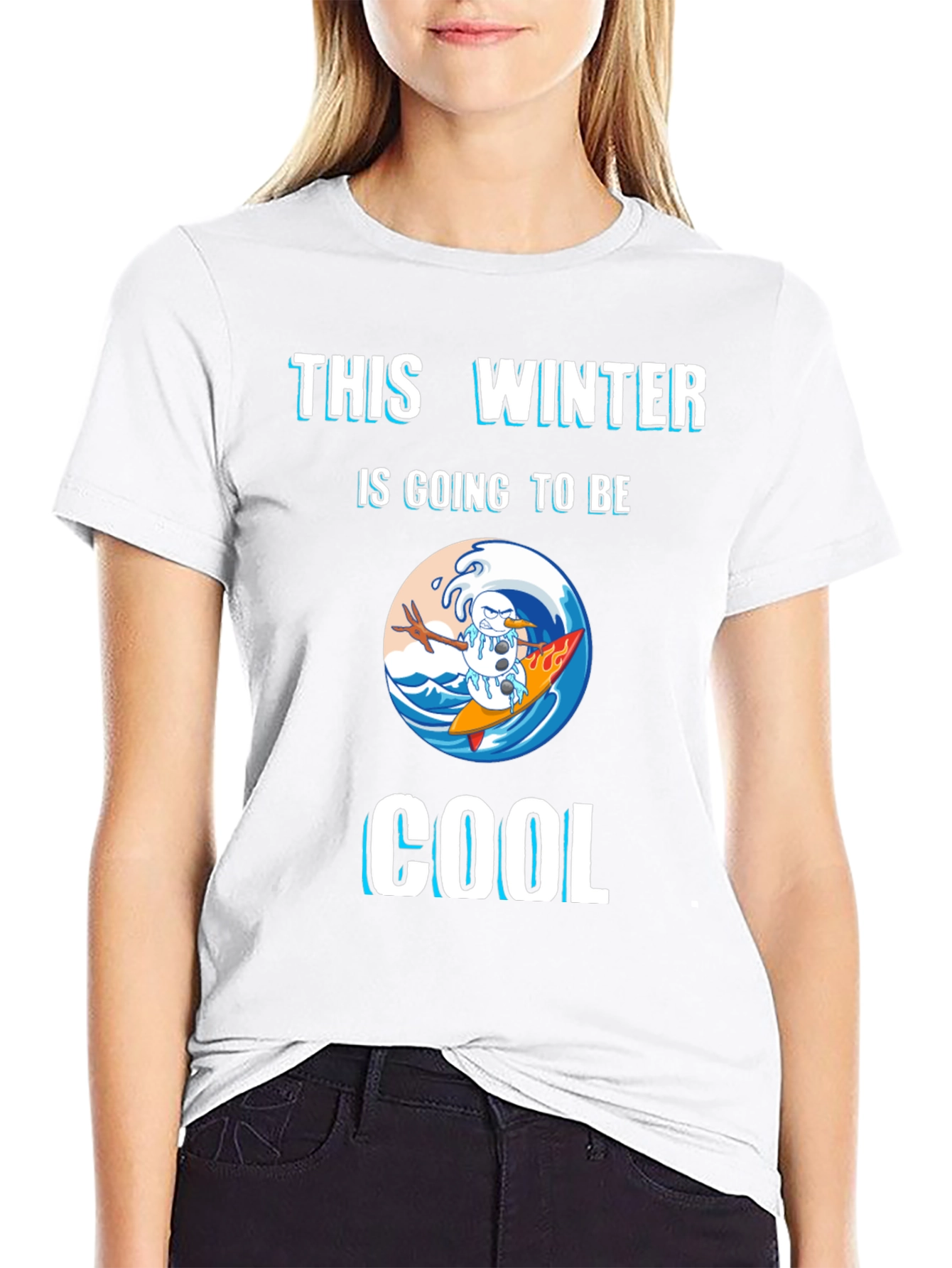 Winter Surfing Snowman Graphic Tee