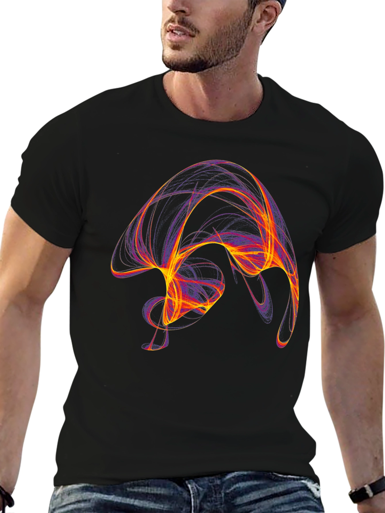 Abstract Swirl Graphic Black T-Shirt