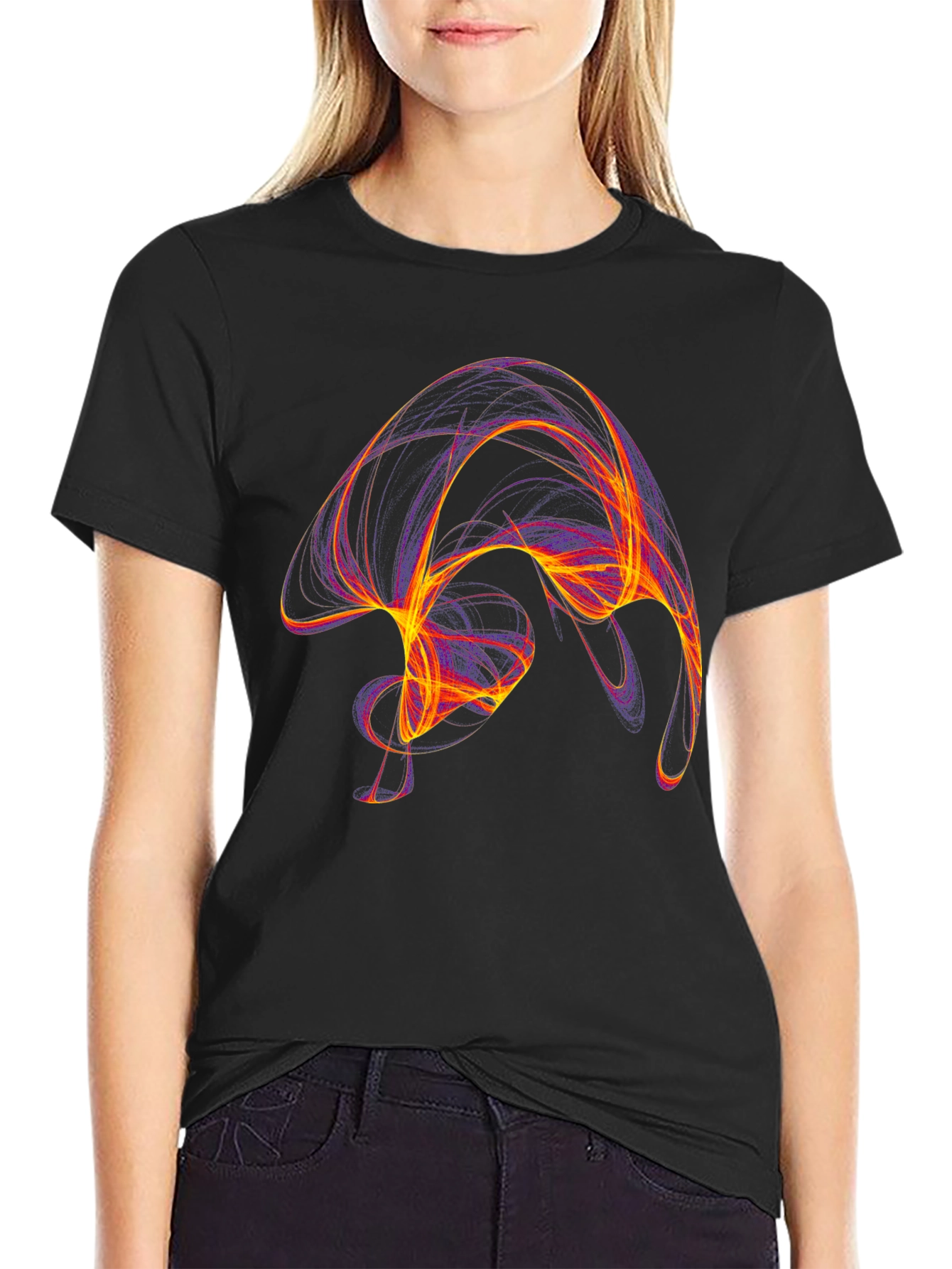 Abstract Swirl Graphic Black T-Shirt