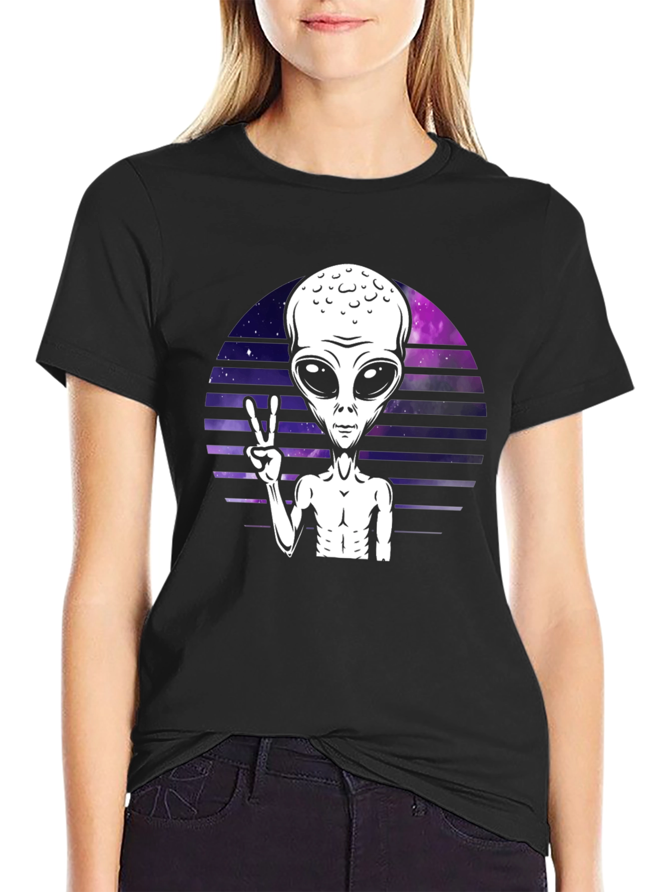 Alien Peace Sign Graphic Tee - Retro Space T-Shirt