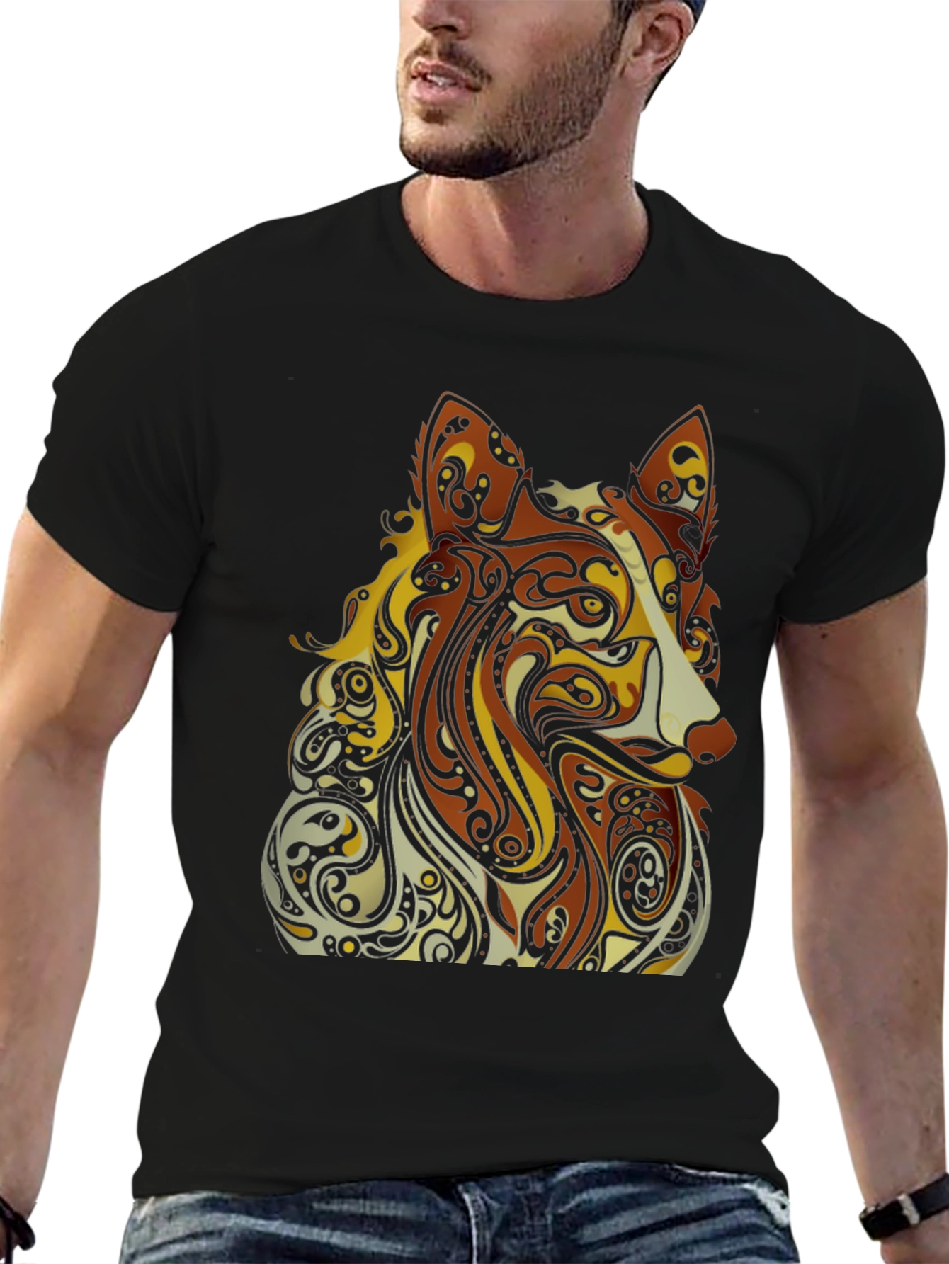 Abstract Dog Graphic Black T-Shirt - Artistic Style