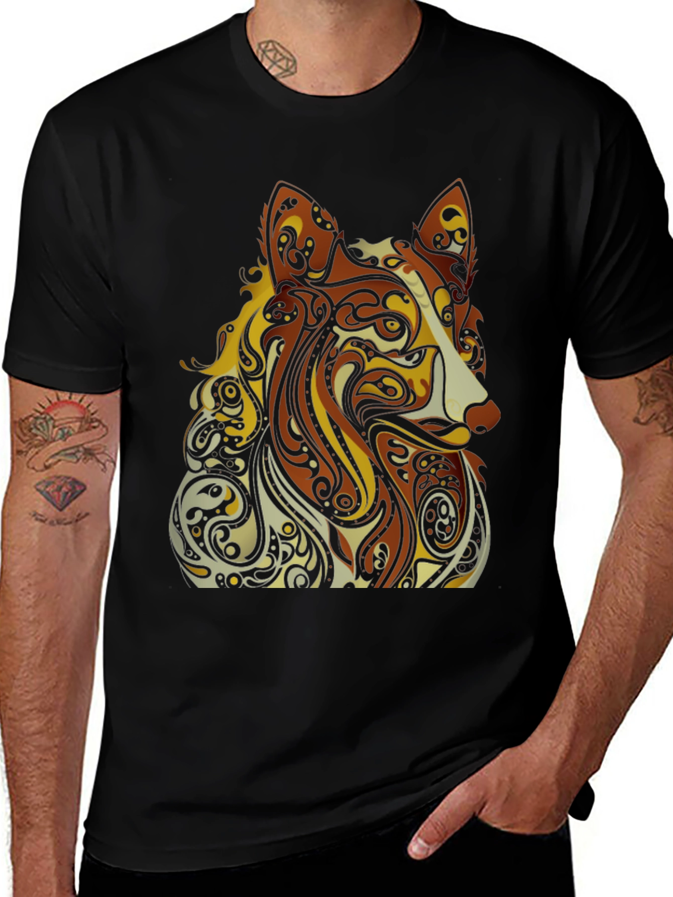 Abstract Dog Graphic Black T-Shirt - Artistic Style