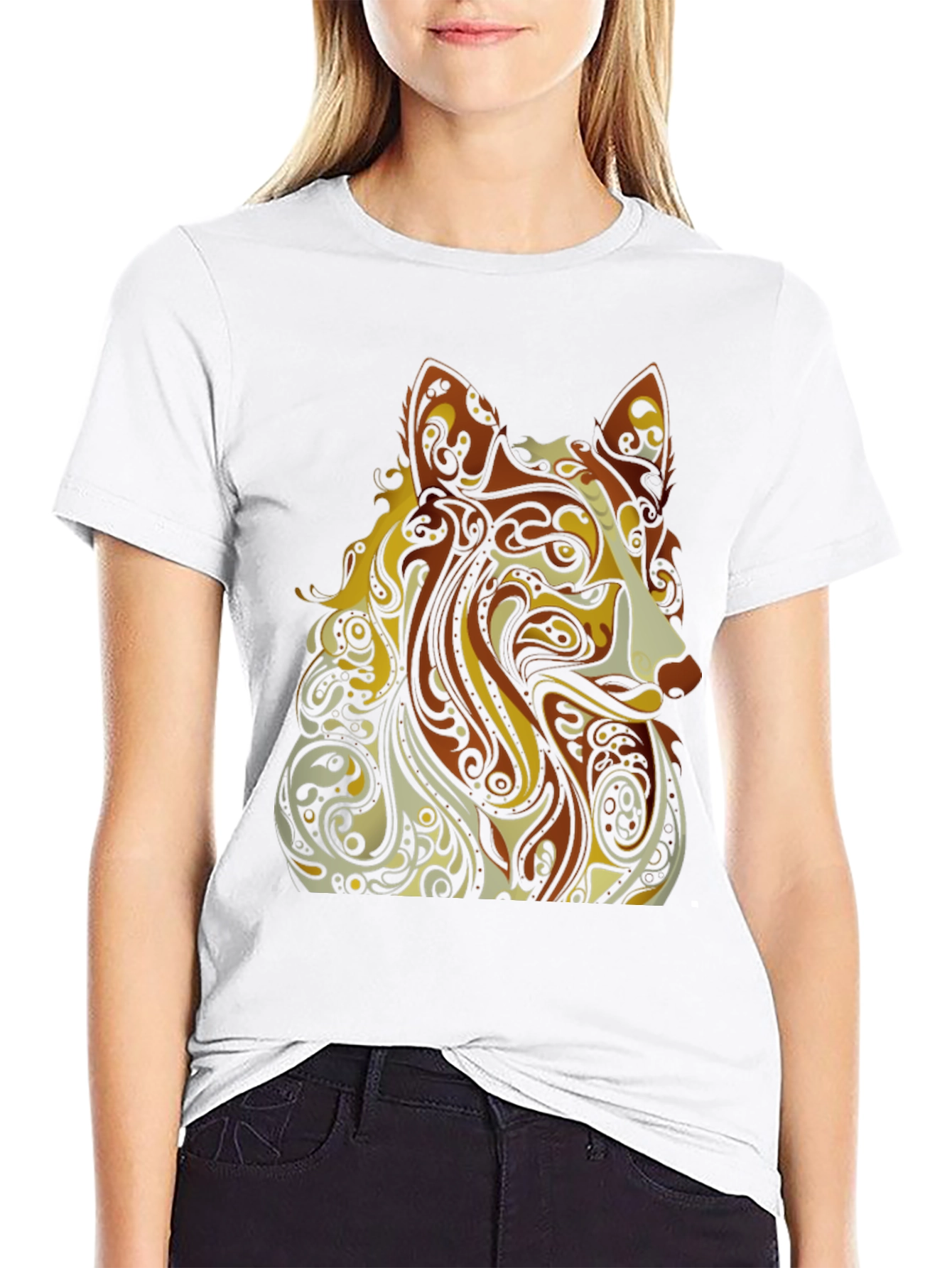 Abstract Dog Graphic Black T-Shirt - Artistic Style