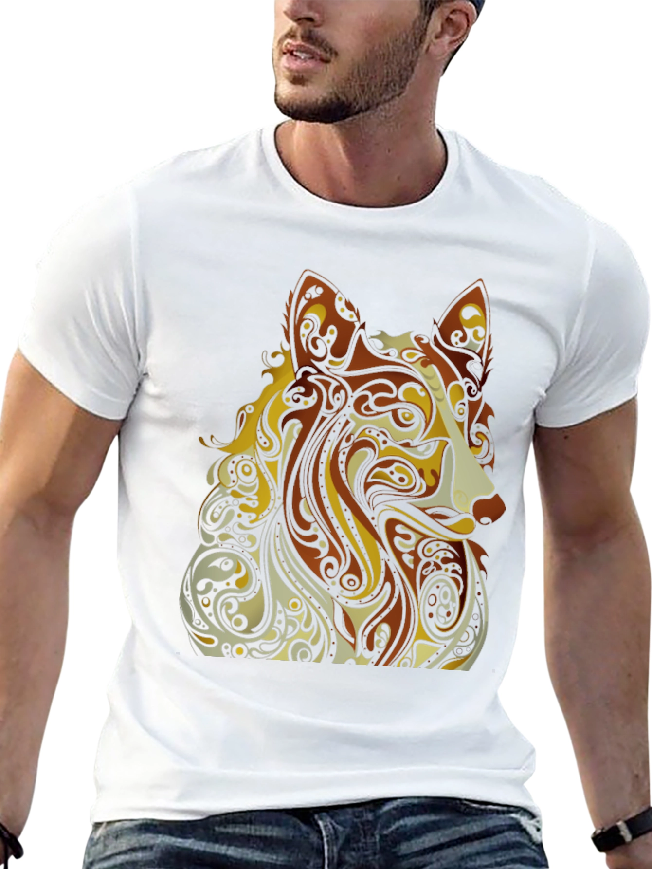 Abstract Dog Graphic Black T-Shirt - Artistic Style