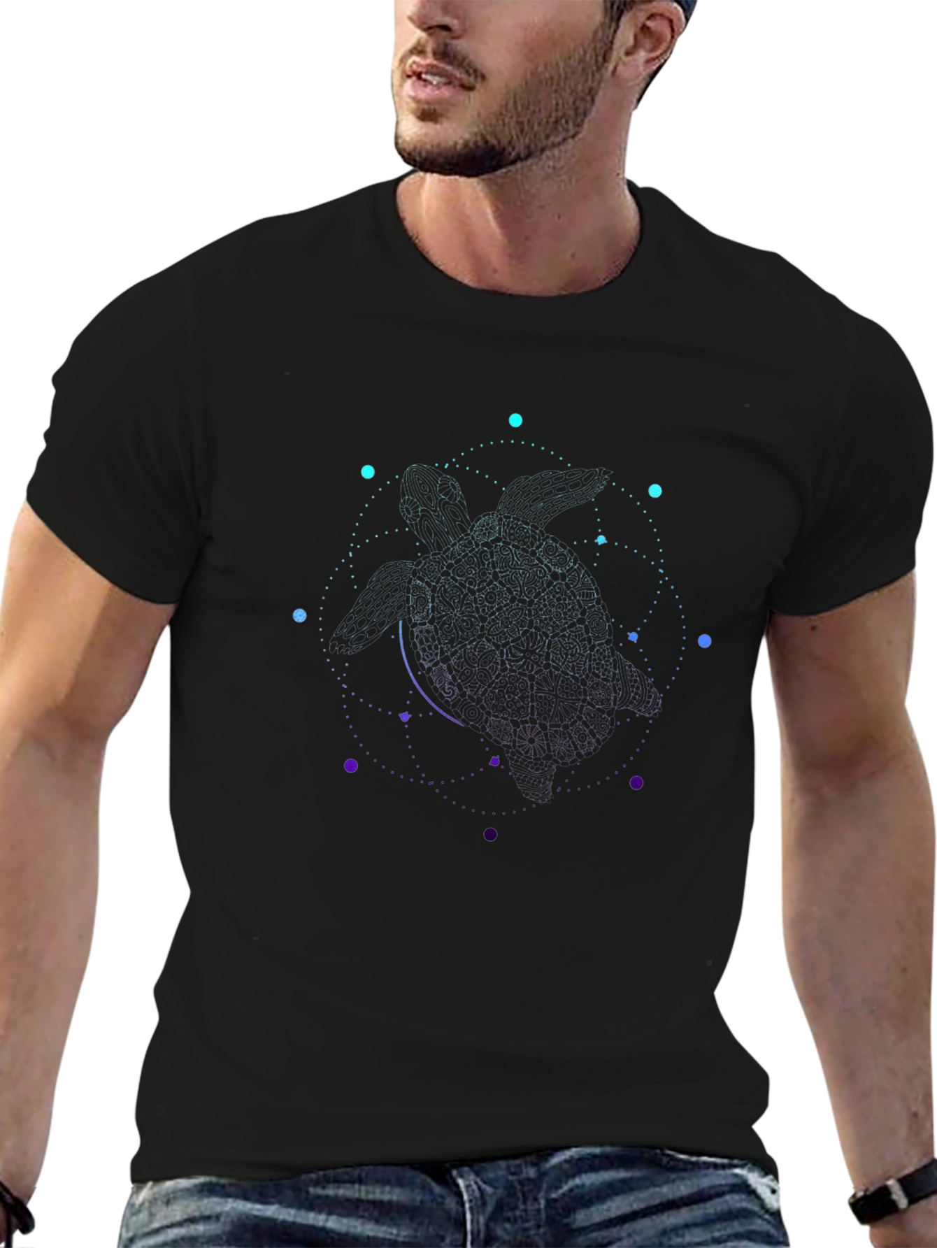 Abstract Turtle Constellation Black T-Shirt