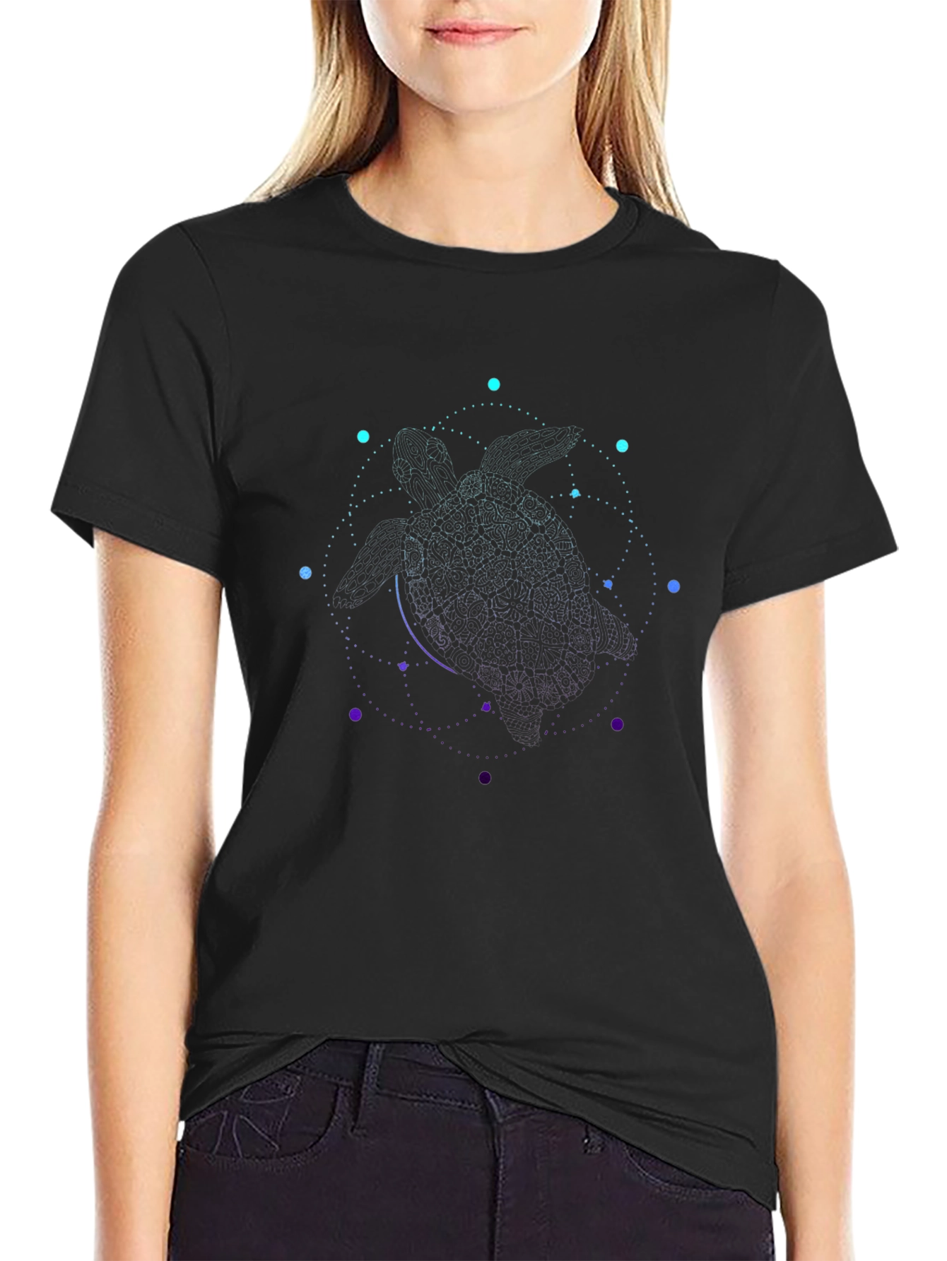 Abstract Turtle Constellation Black T-Shirt