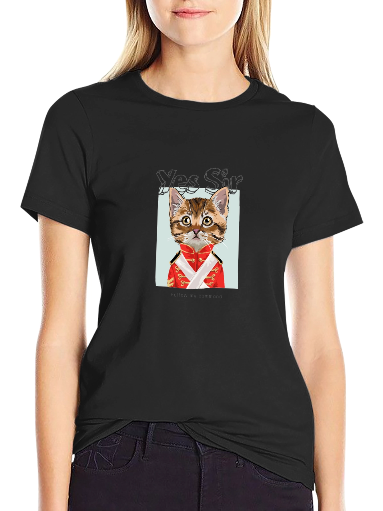 Yes Sir Cat Graphic Tee - Black Cotton T-Shirt