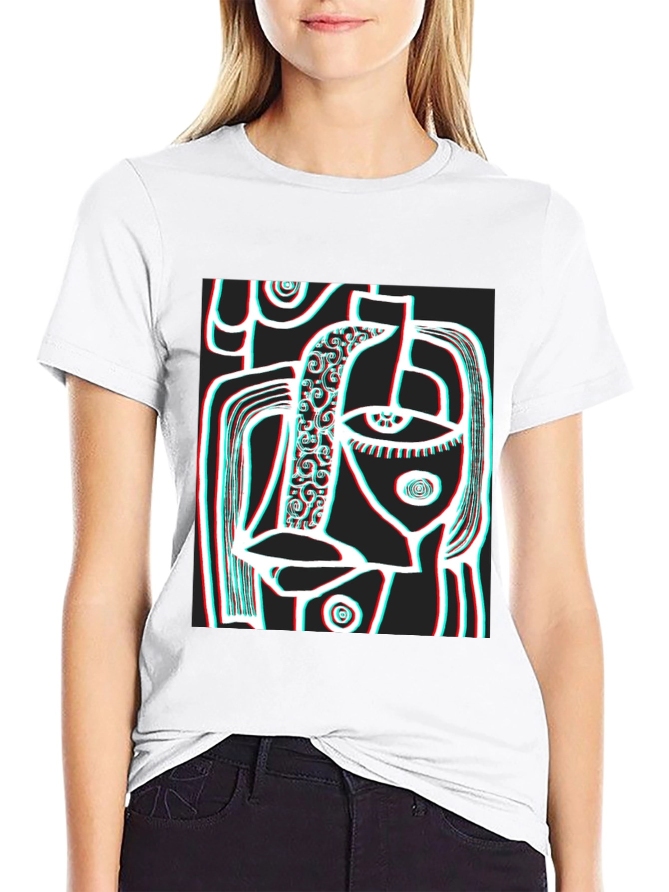 Abstract Face Graphic Black T-Shirt