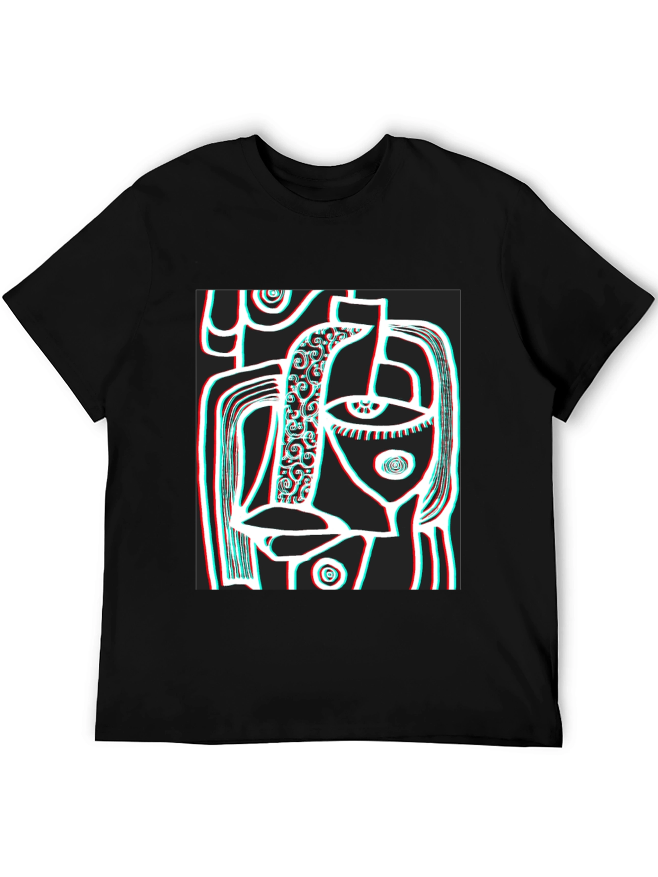 Abstract Face Graphic Black T-Shirt