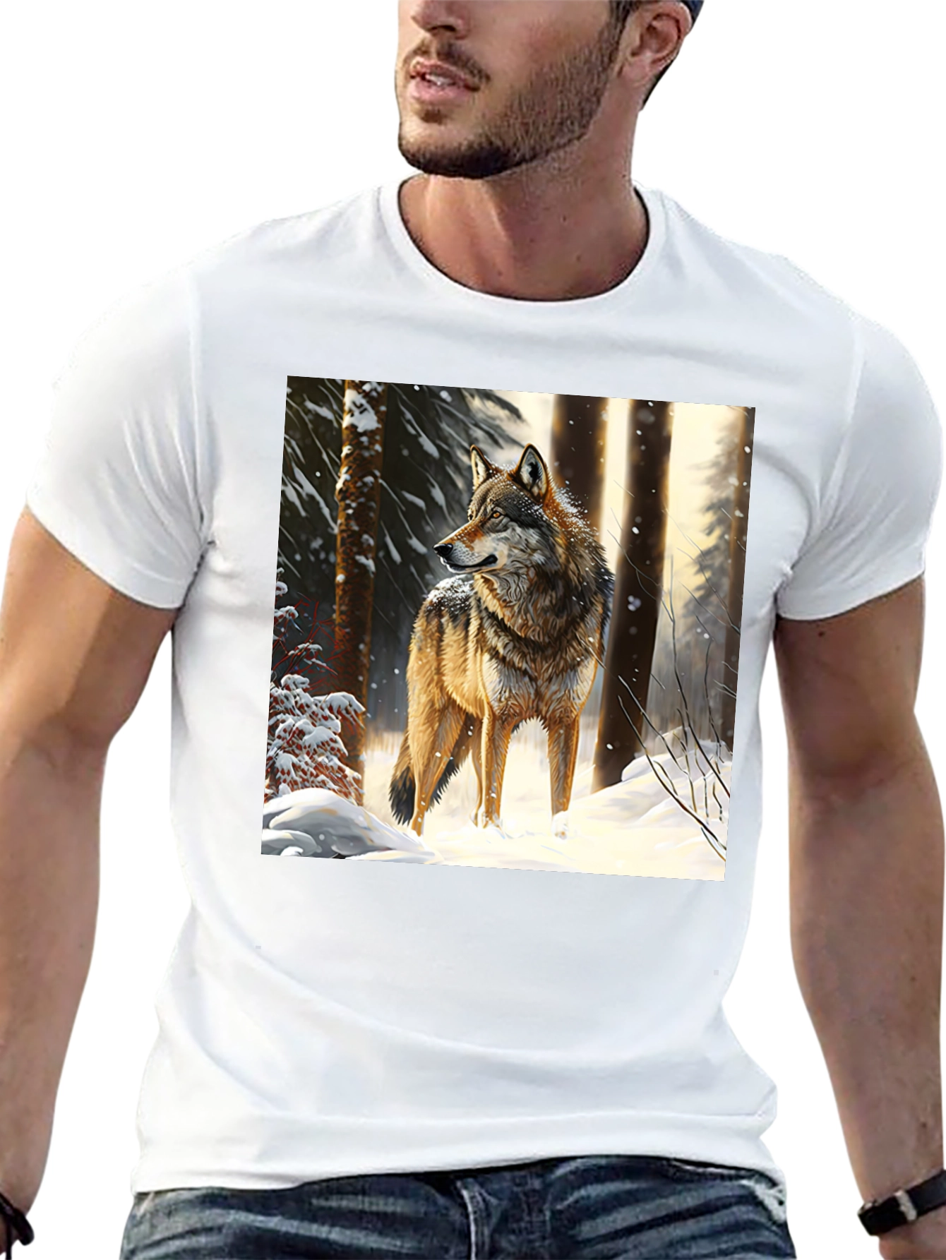 Wolf in Winter T-Shirt - Black Crew Neck