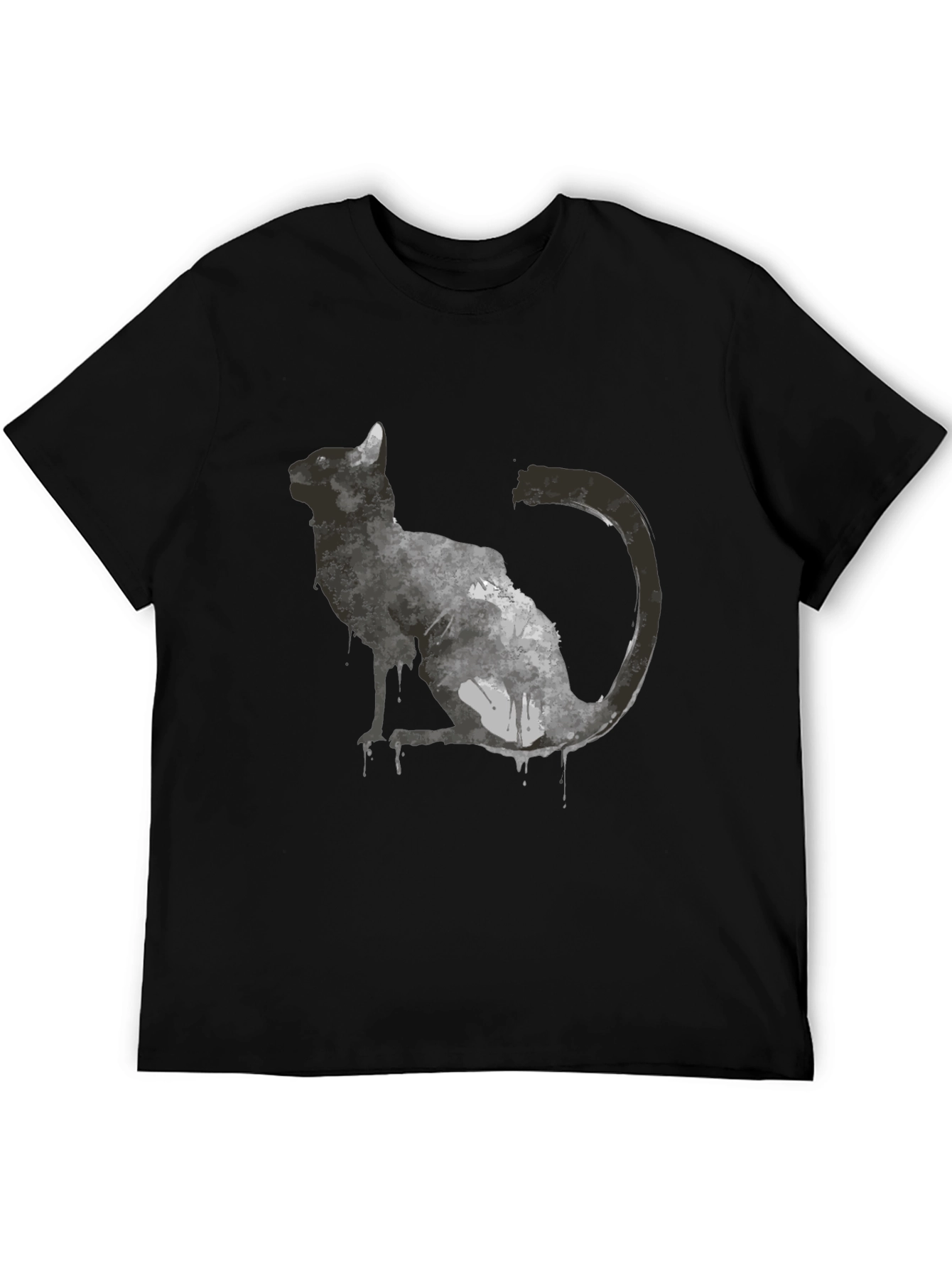 Abstract Cat Graphic T-Shirt - Black