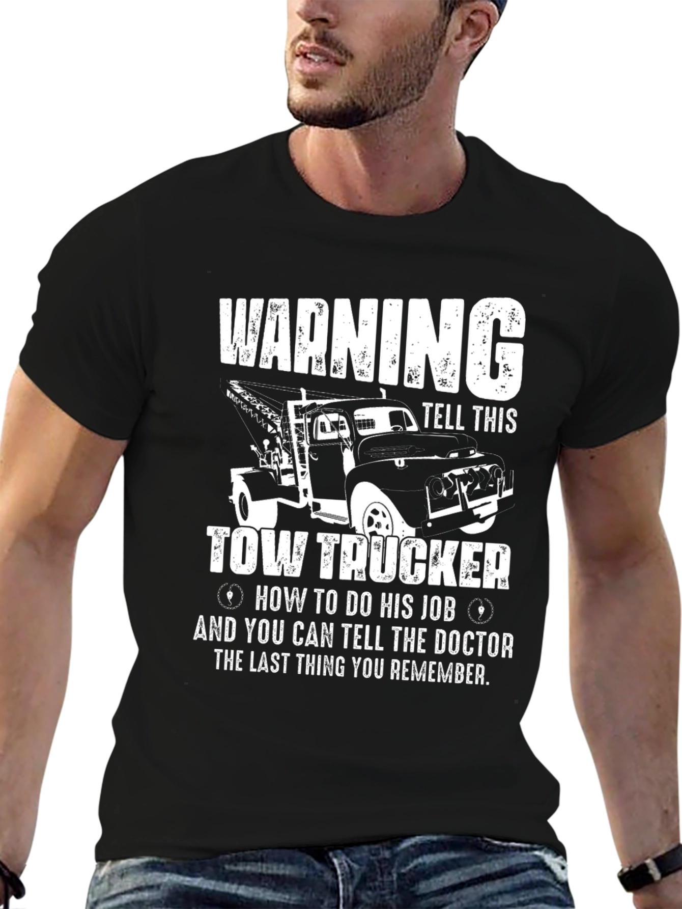 Warning Tow Trucker Graphic T-Shirt