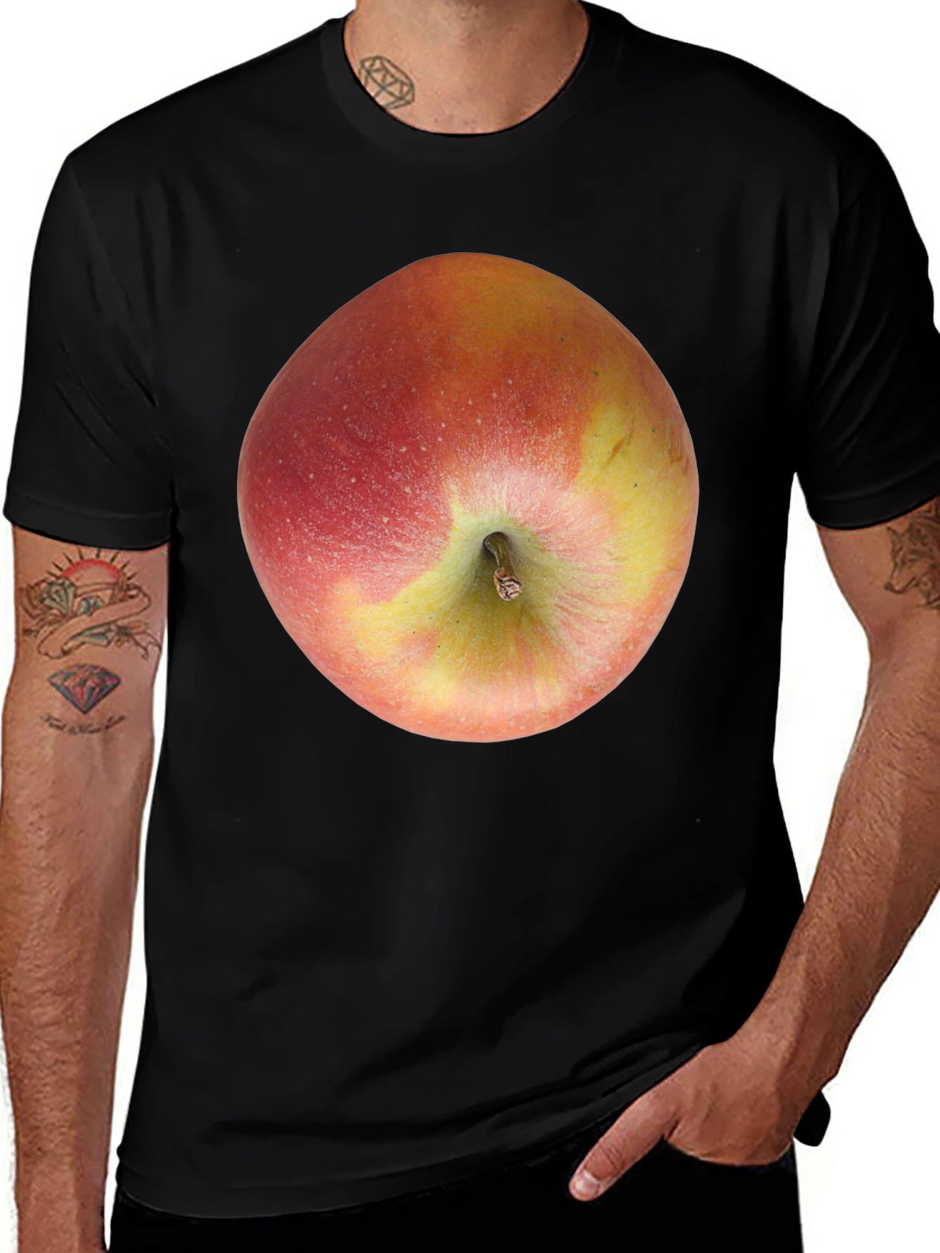Apple Graphic Black T-Shirt - Fresh Fruit Design