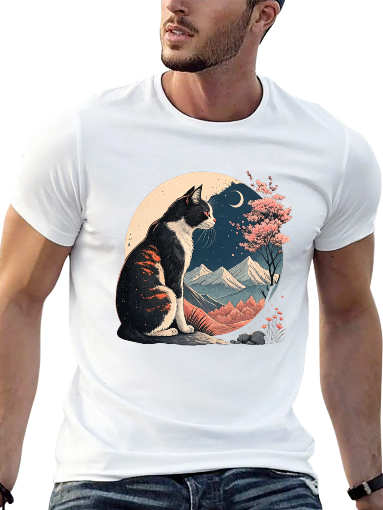 Artistic Cat Landscape Graphic Tee