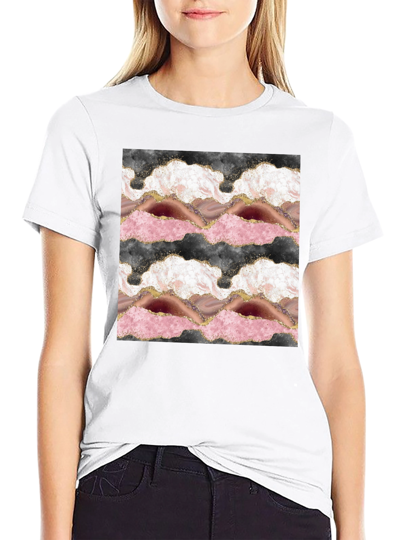 Agate Slice Design Black T-Shirt