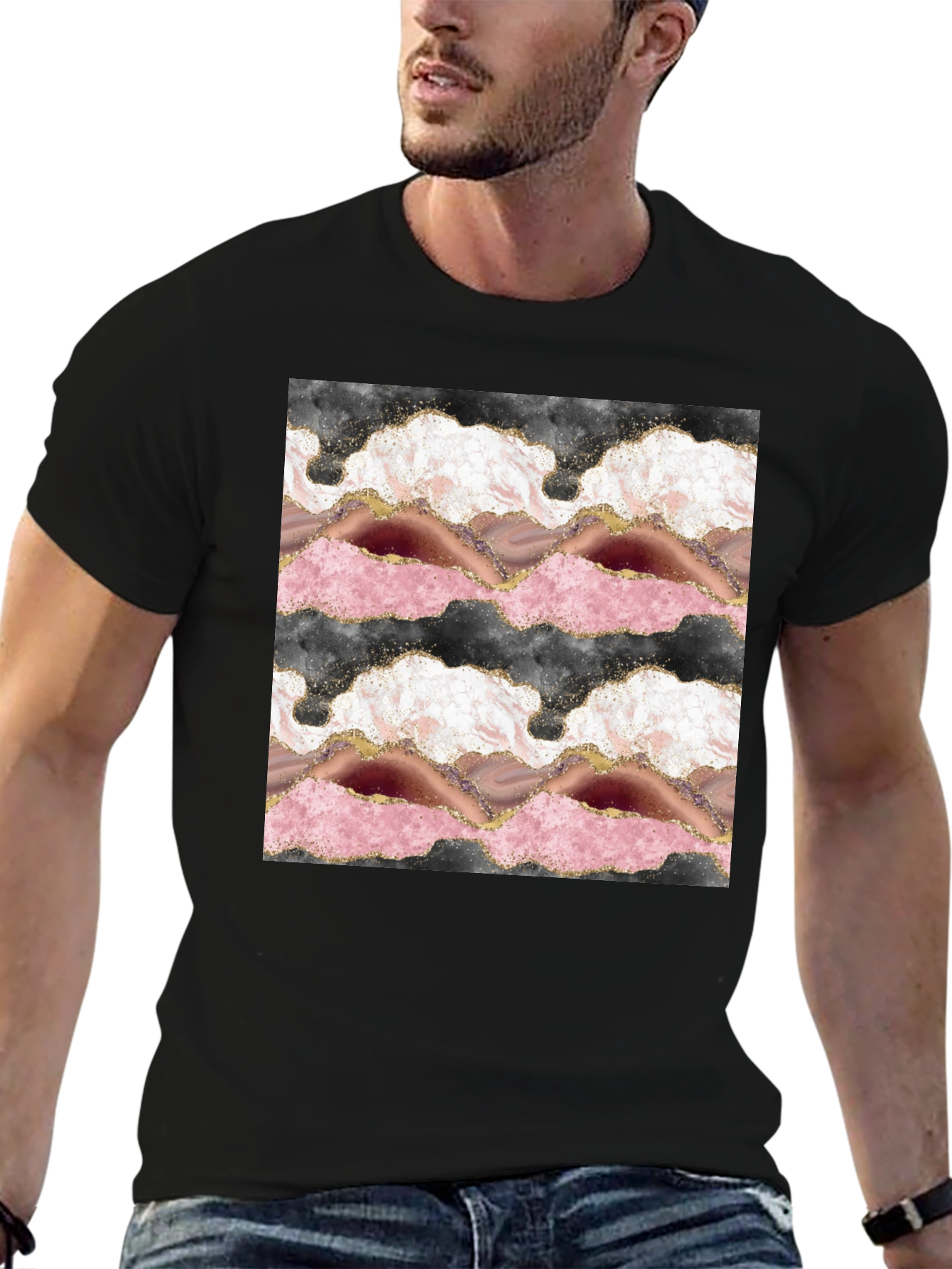 Agate Slice Design Black T-Shirt