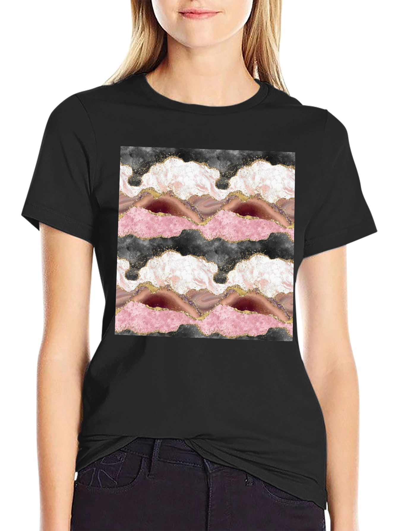 Agate Slice Design Black T-Shirt