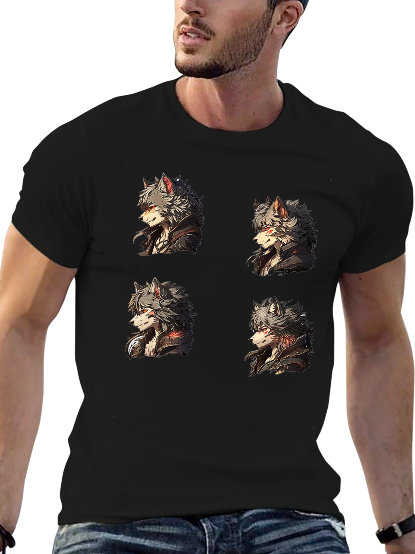 Anime Wolf Portrait Black Graphic Tee